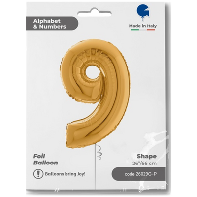 Balon Folie CIFRA 9 Auriu 66 cm Grabo