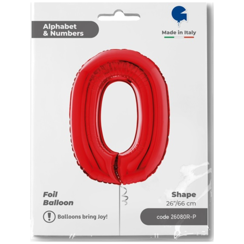 Foil Balloon NUMBER 0 Red 66 cm Grabo