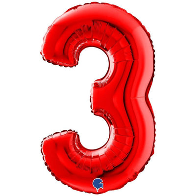 Foil Balloon NUMBER 3 Red 66 cm Grabo