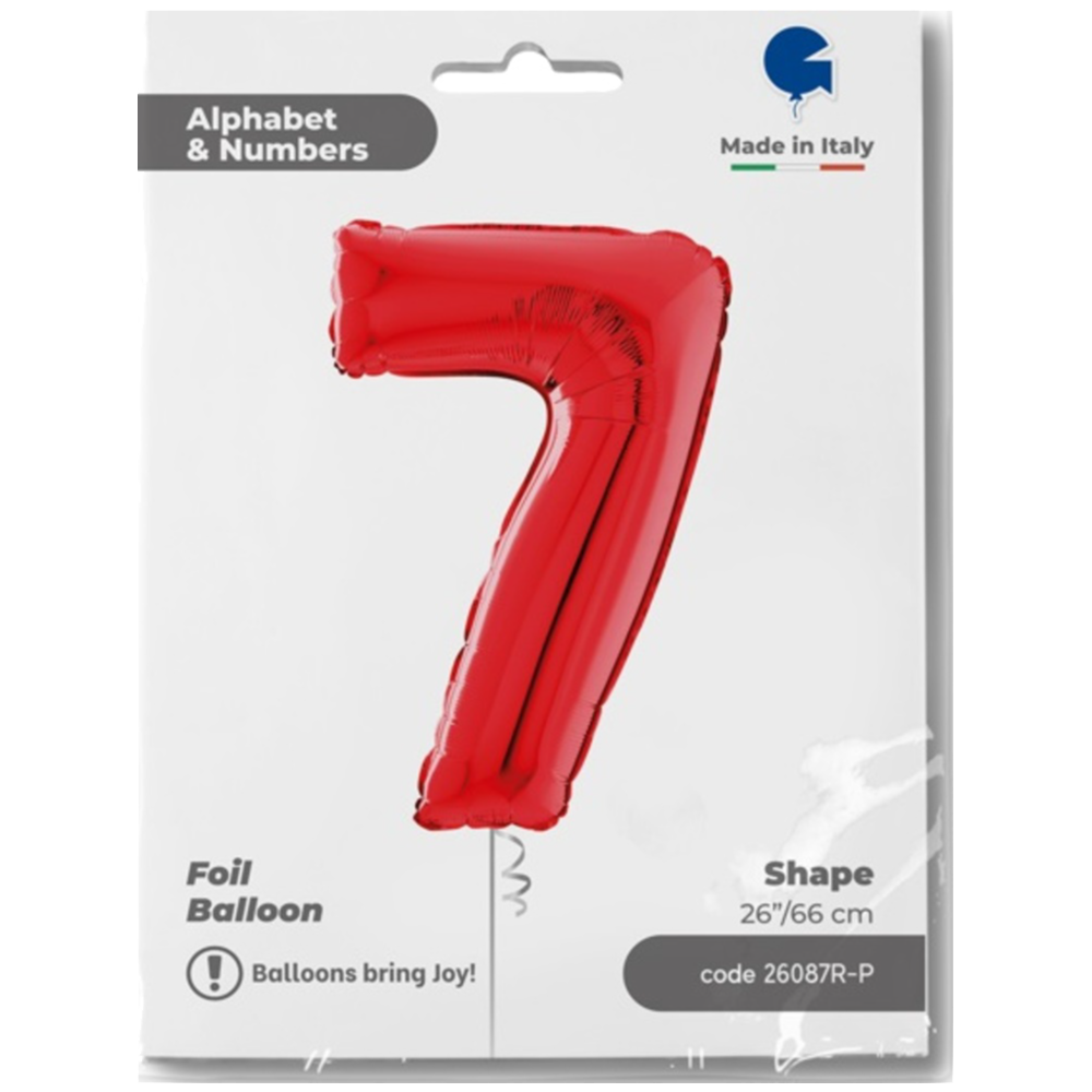 Foil Balloon NUMBER 7 Red 66 cm Grabo