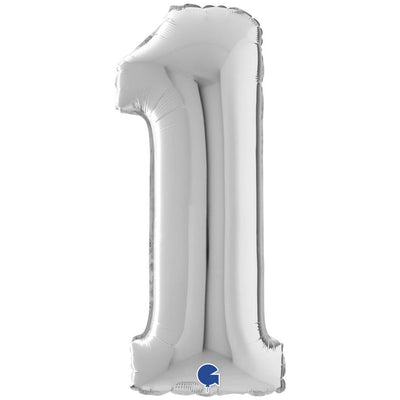 Balon Folie CIFRA 1 Argintiu 66 cm Grabo