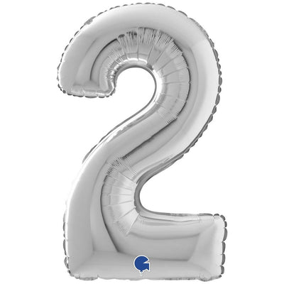 Foil Balloon NUMBER 2 Silver 66 cm Grabo