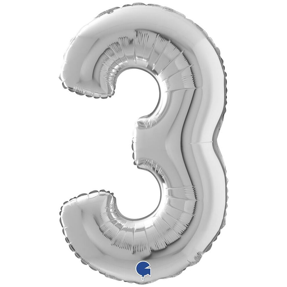 Foil Balloon NUMBER 3 Silver 66 cm Grabo