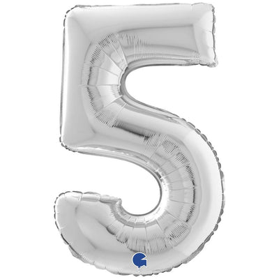 Foil Balloon NUMBER 5 Silver 66 cm Grabo