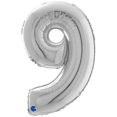 Foil Balloon NUMBER 9 Silver 66 cm Grabo