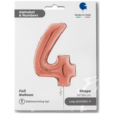 Foil Balloon NUMBER 4 Rose Gold 66 cm Grabo