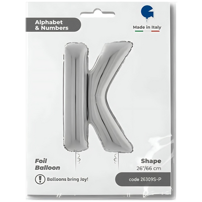 Foil Balloon LETTER K Silver 66 cm Grabo