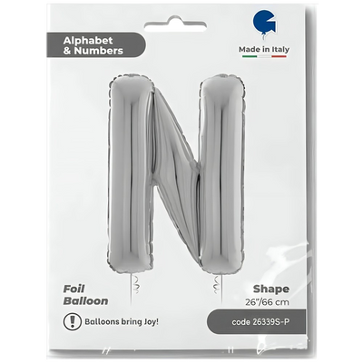 Foil Balloon LETTER N Silver 66 cm Grabo