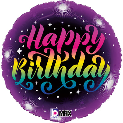 Round Neon Happy B-day Foil Balloon 46cm
