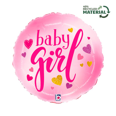 Balon Folie Rotund Baby Girl Inimioare 46cm
