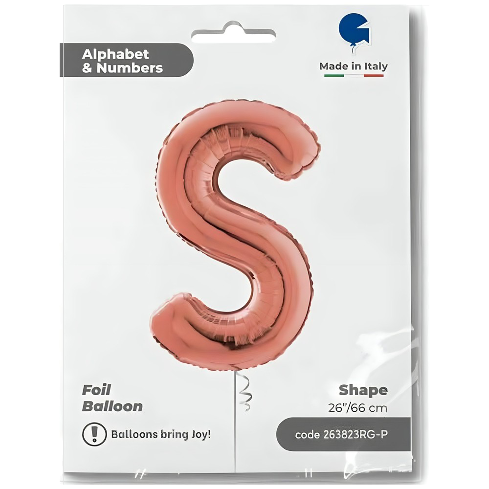 Foil Balloon LETTER S Rose Gold 66 cm Grabo