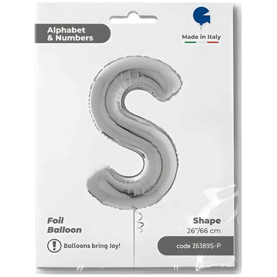 Letter S Silver Foil Balloon 66 cm Grabo