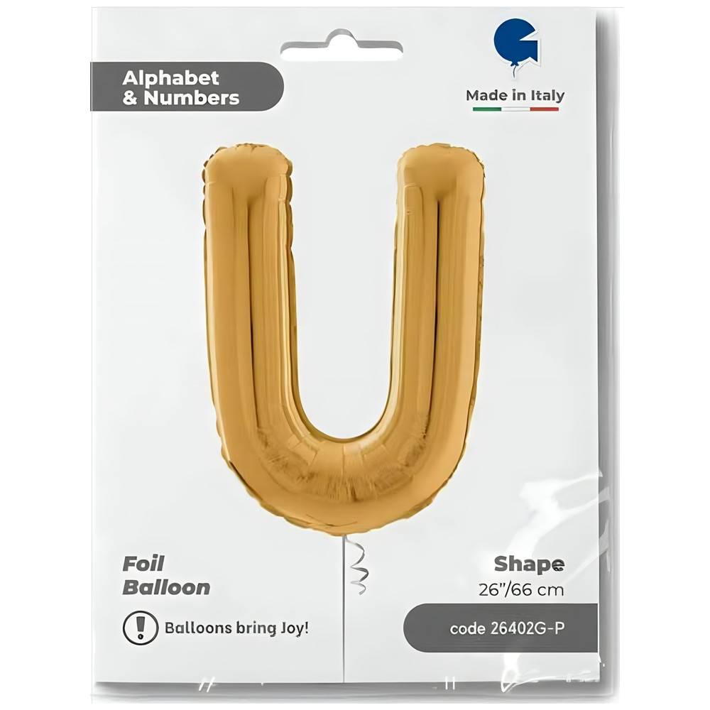 Letter U Gold Foil Balloon 66 cm Grabo
