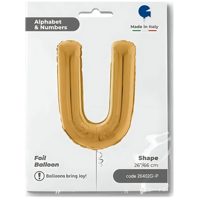 Letter U Gold Foil Balloon 66 cm Grabo