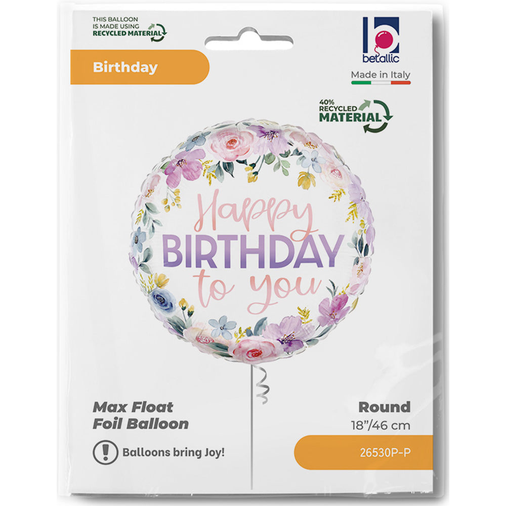 Round Foil Balloon Flowers Happy Birthday To You 46cm