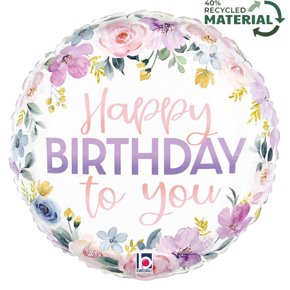 Balon Folie Rotund Flori Happy Birthday To You 46cm