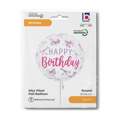 Round Happy Birthday Foil Balloon with Multicolored Bows 46cm