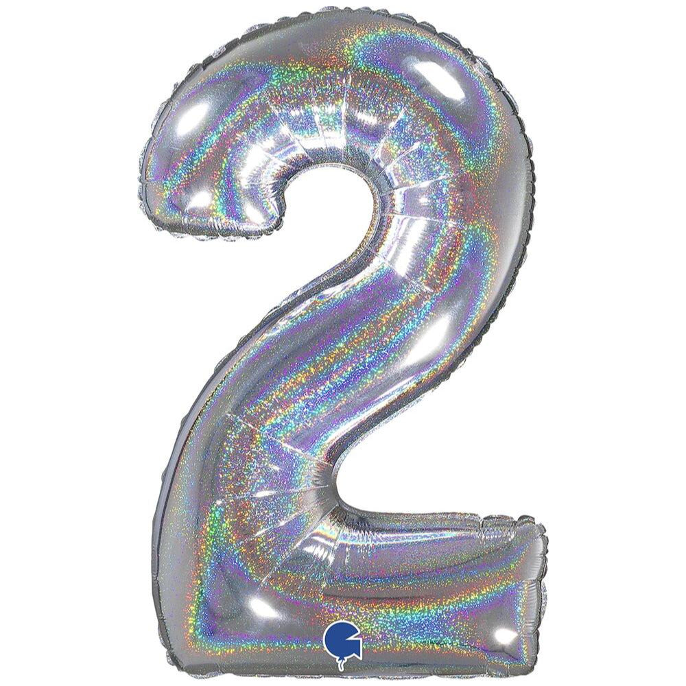 Foil Balloon NUMBER 2 Holographic Glitter 66 cm Grabo