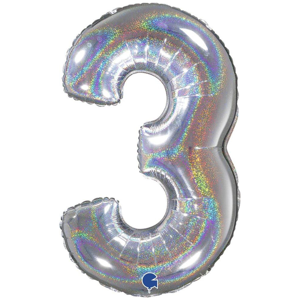 Foil Balloon NUMBER 3 Holographic Glitter 66 cm Grabo