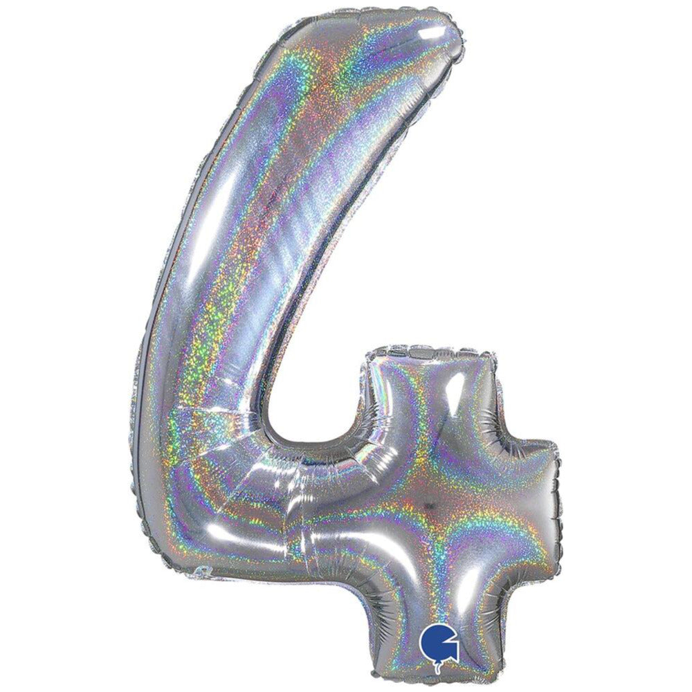 Foil Balloon NUMBER 4 Holographic Glitter 66 cm Grabo
