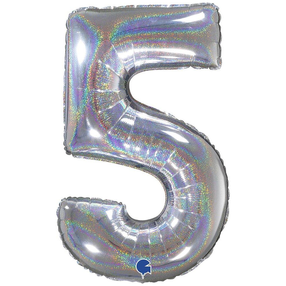 Foil Balloon NUMBER 5 Holographic Glitter 66 cm Grabo