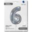 Foil Balloon NUMBER 6 Holographic Glitter 66 cm Grabo