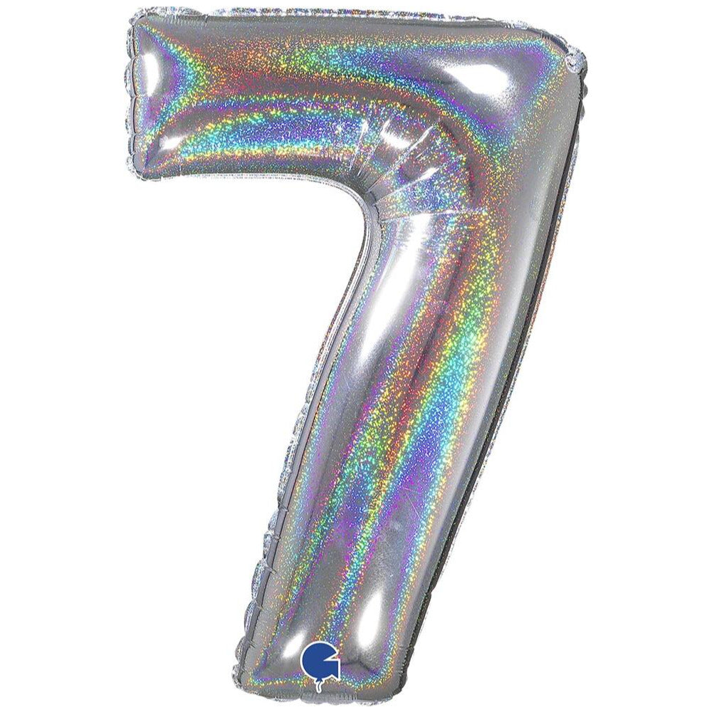 Foil Balloon NUMBER 7 Holographic Glitter 66 cm Grabo