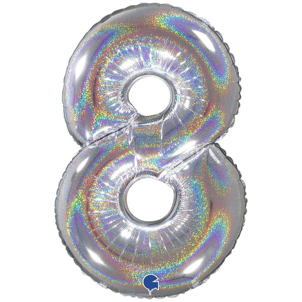 Foil Balloon NUMBER 8 Holographic Glitter 66 cm Grabo