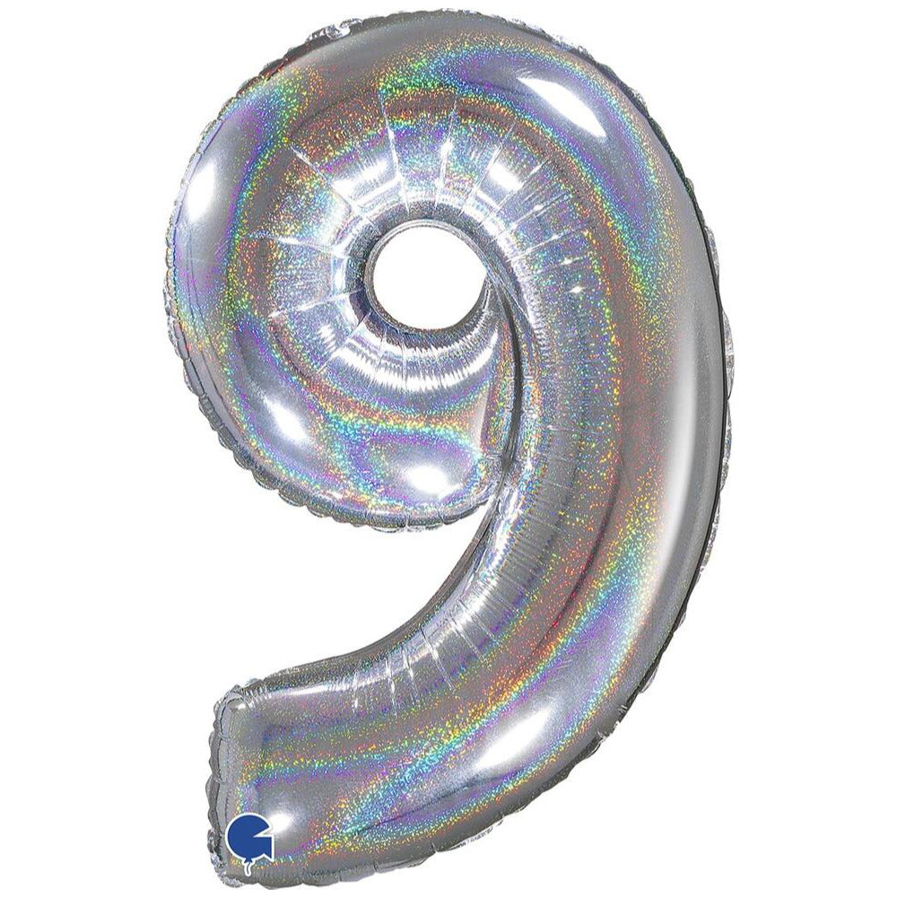 Foil Balloon NUMBER 9 Holographic Glitter 66 cm Grabo