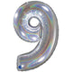 Foil Balloon NUMBER 9 Holographic Glitter 66 cm Grabo