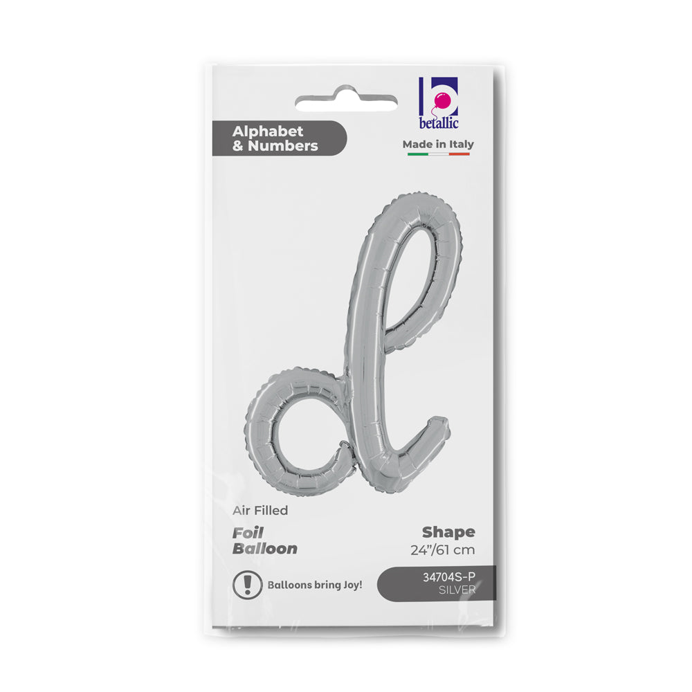 Foil Balloon LETTER (AIR) SCRIPT D Silver 61cm Grabo