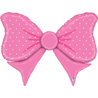 Foil Balloon Figurine Pink Polka Dot Bow 89cm
