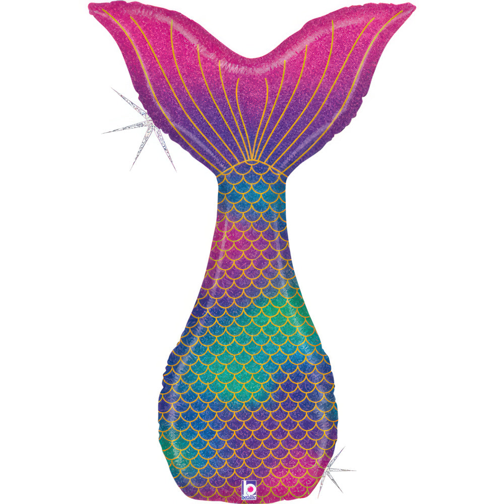 Mermaid Tail Shaped Foil Balloon with Glitter 107cm