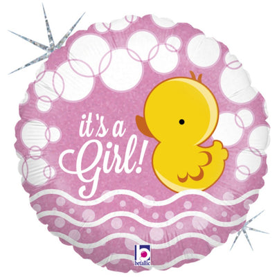 Round Foil Balloon It's a Girl Duckling 46 cm Grabo