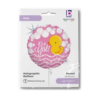 Round Foil Balloon It's a Girl Duckling 46 cm Grabo