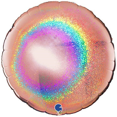 Jumbo Round Rose Gold Holographic Foil Balloon 91 cm Grabo