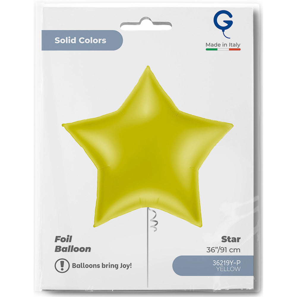 Yellow Star Foil Balloon 91cm