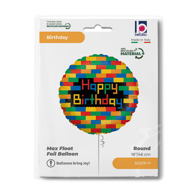 Round Lego Happy Birthday Foil Balloon 46cm