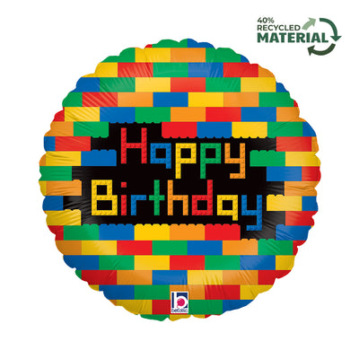 Round Lego Happy Birthday Foil Balloon 46cm