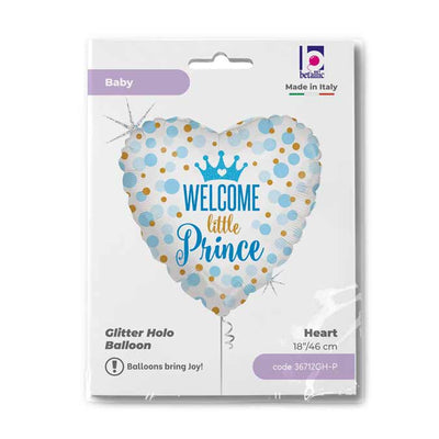 Foil Balloon Heart Baby Prince Glitter 46 cm Grabo