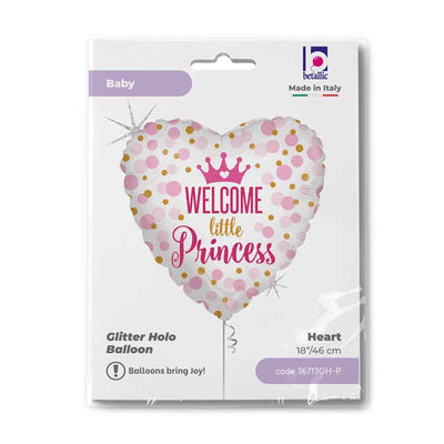 Foil Balloon Heart Baby Princess Glitter 46 cm Grabo