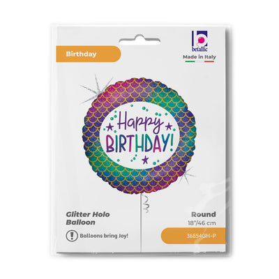 Foil Balloon Round Happy Birthday Mermaid 46cm 36854GH