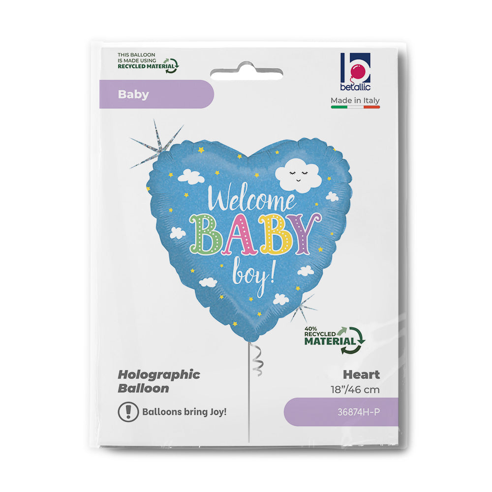 Welcome Baby Boy Heart Foil Balloon 46cm