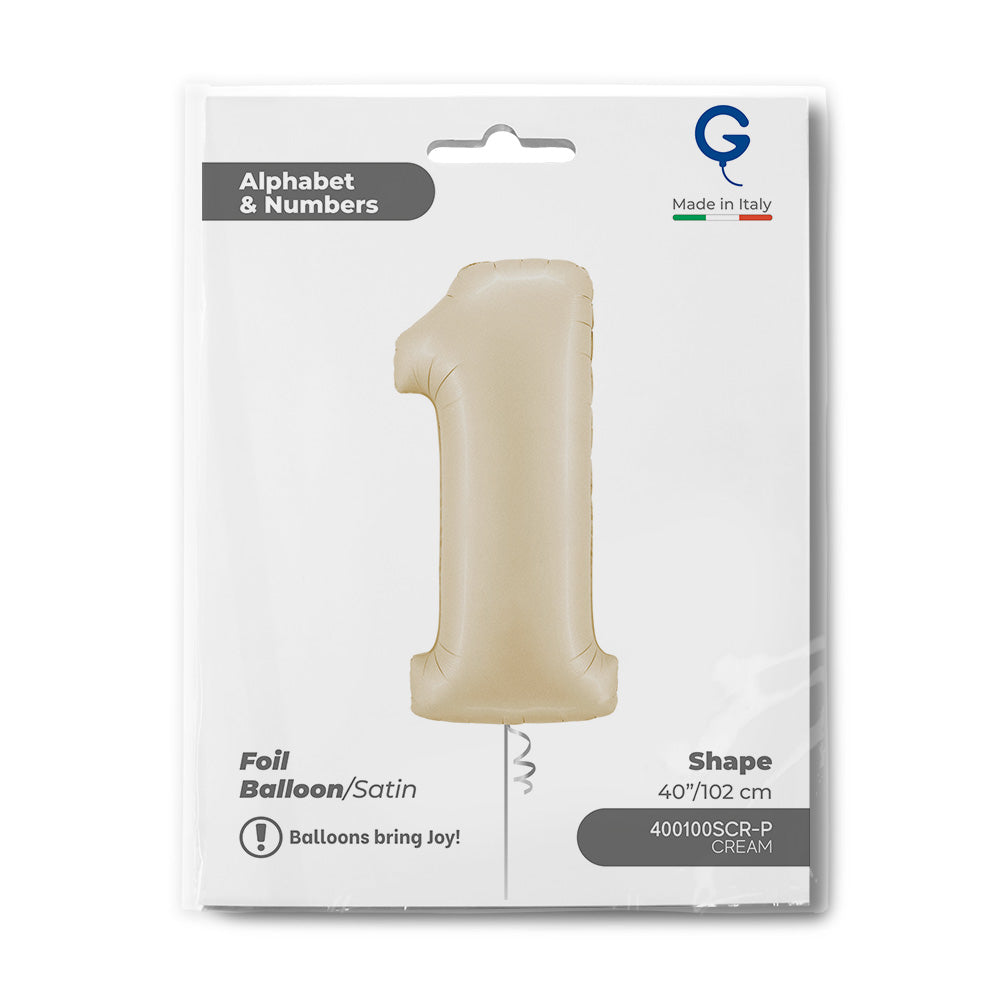 Balon Folie Cifra 1 Satin Cream 102cm