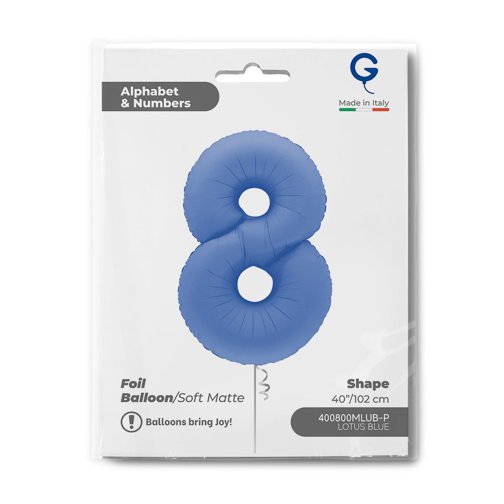 Matte Lotus Blue Number 8 Foil Balloon 102cm