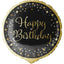 Balon Folie Happy Birthday Negru-Auriu cu Stelute 45cm