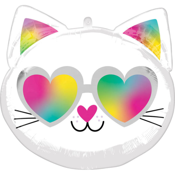 Foil Balloon Cat Head with Glasses 43cm 4157401
