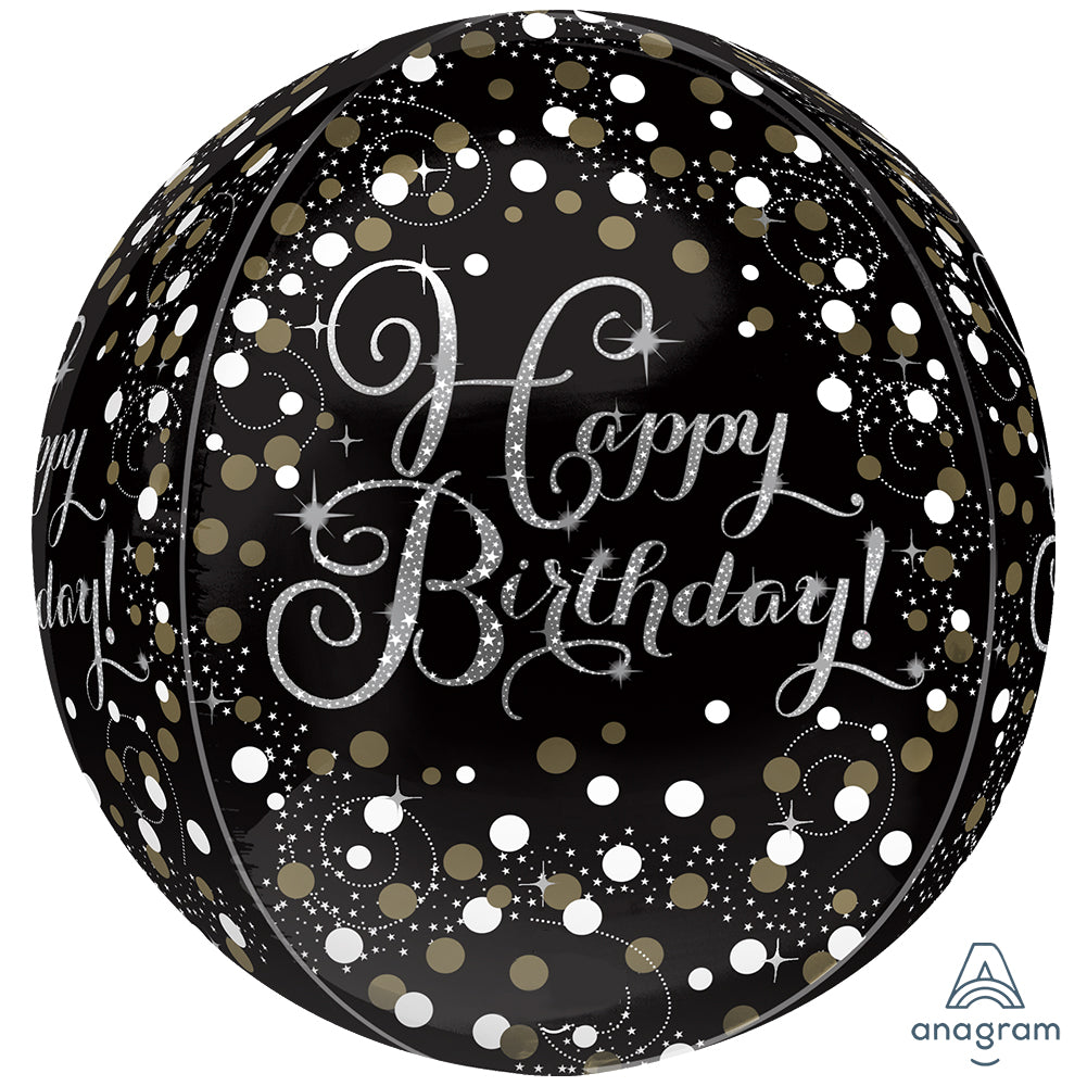 Orbz Balon Folie Black Sparkling Birthday 38x40cm ANAGRAM 4534801