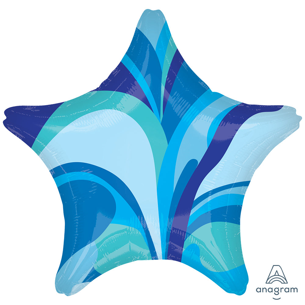 Anagram Macro Marble Blue Star Foil Balloon 43cm