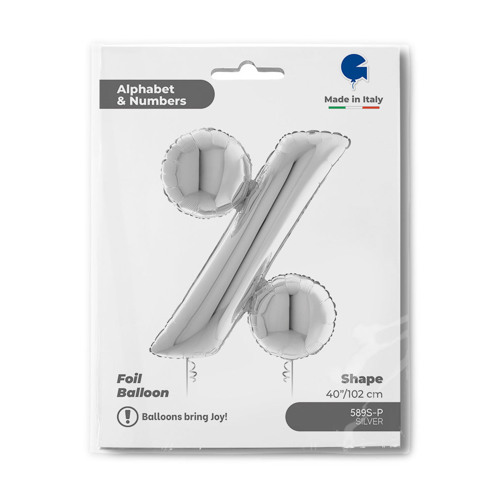 Silver % Symbol Foil Balloon 102cm